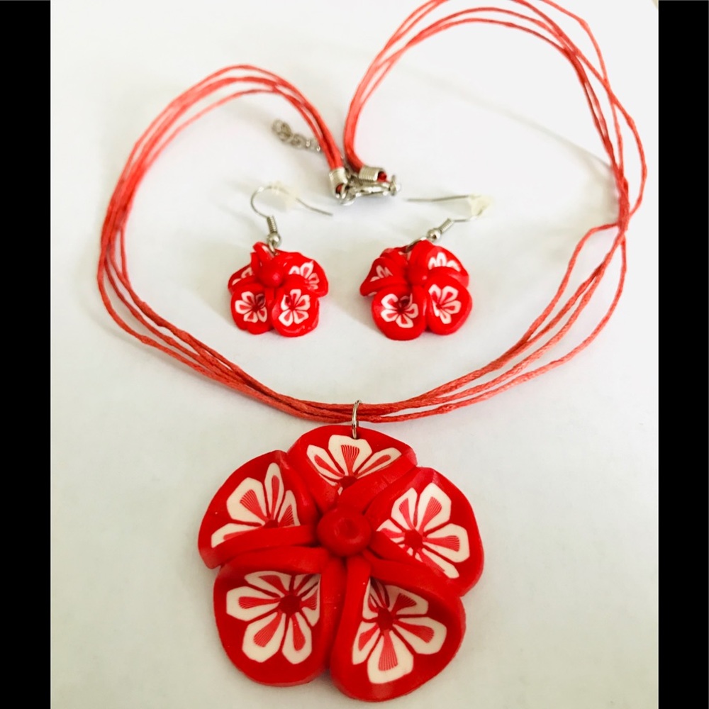 Lotus flower multi-strand necklace + long earrings